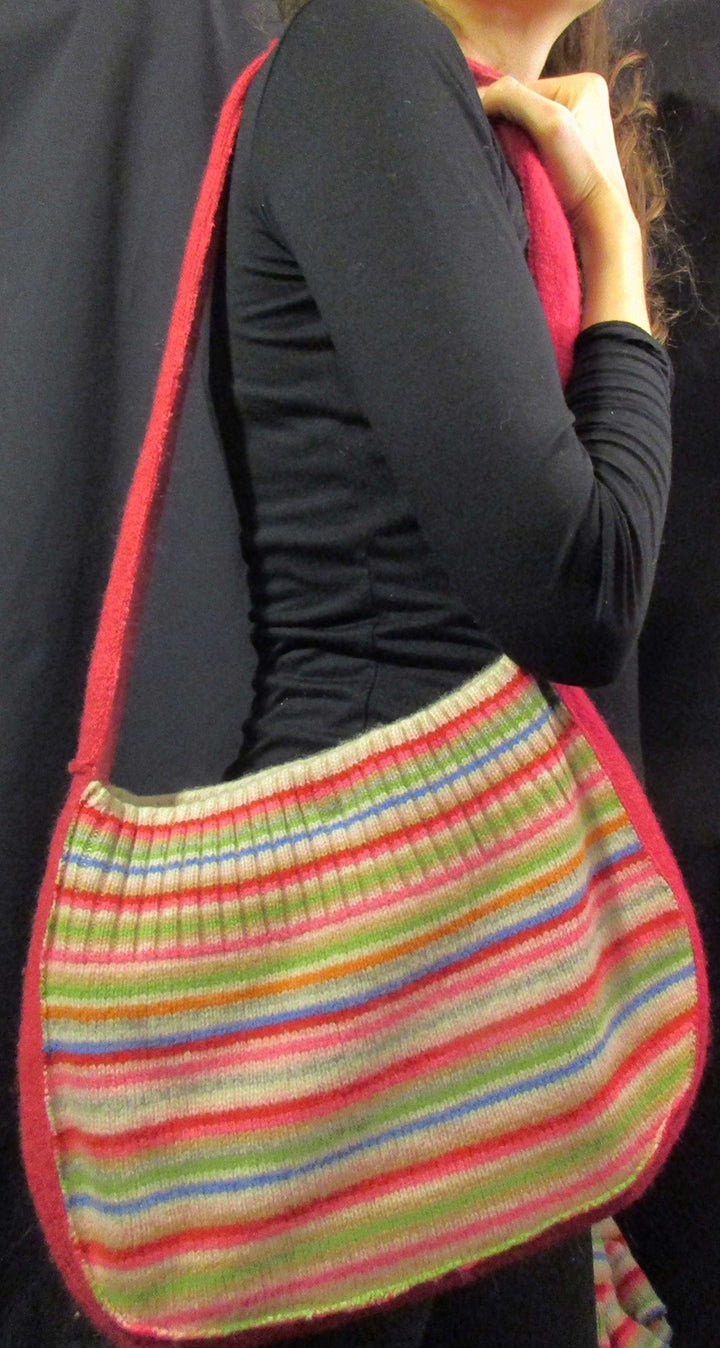 Sweaterfelt striped long handle purse